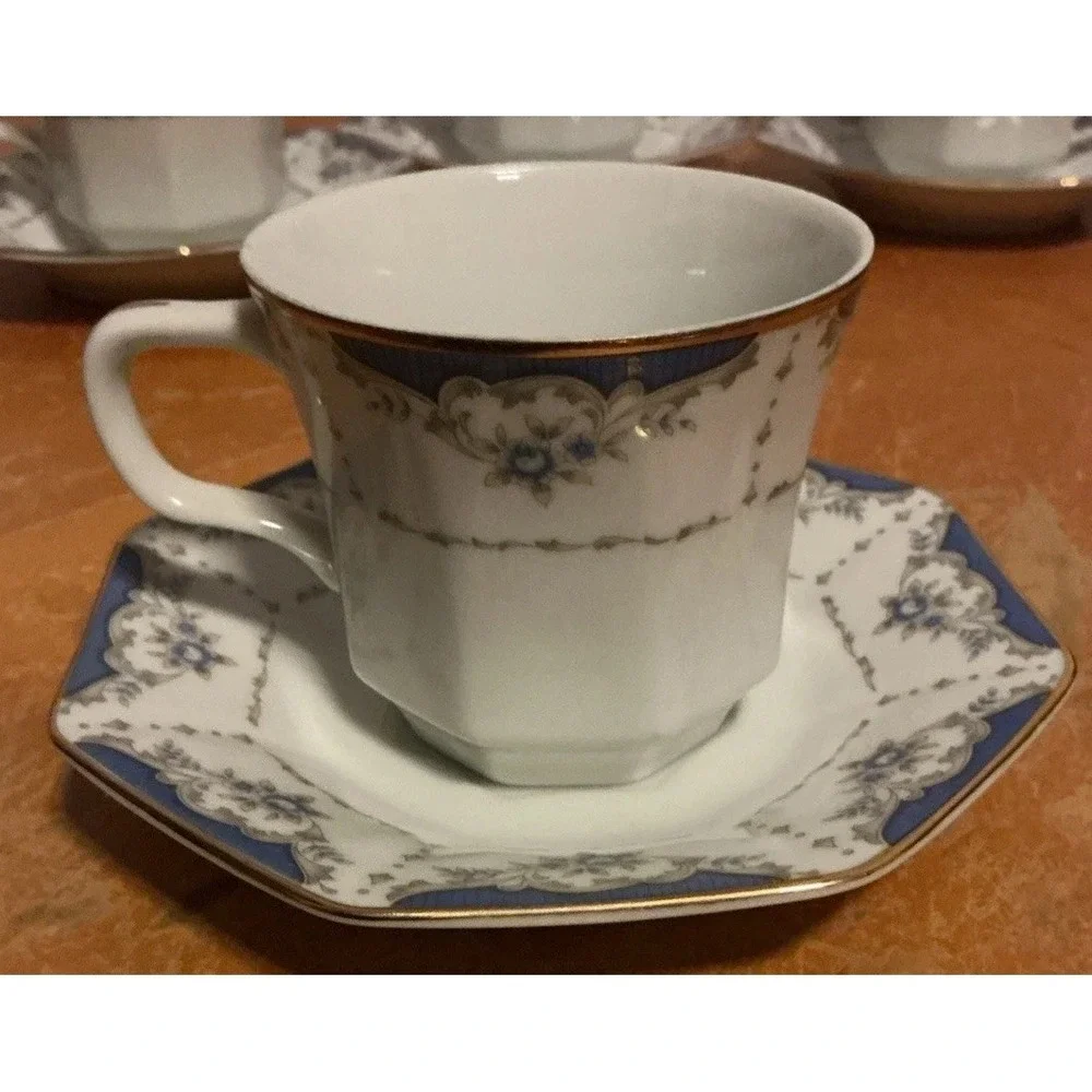 Seizan Fine China Mood Indigo 7936 Tea Cups And Saucers, Set Of 4, Retired